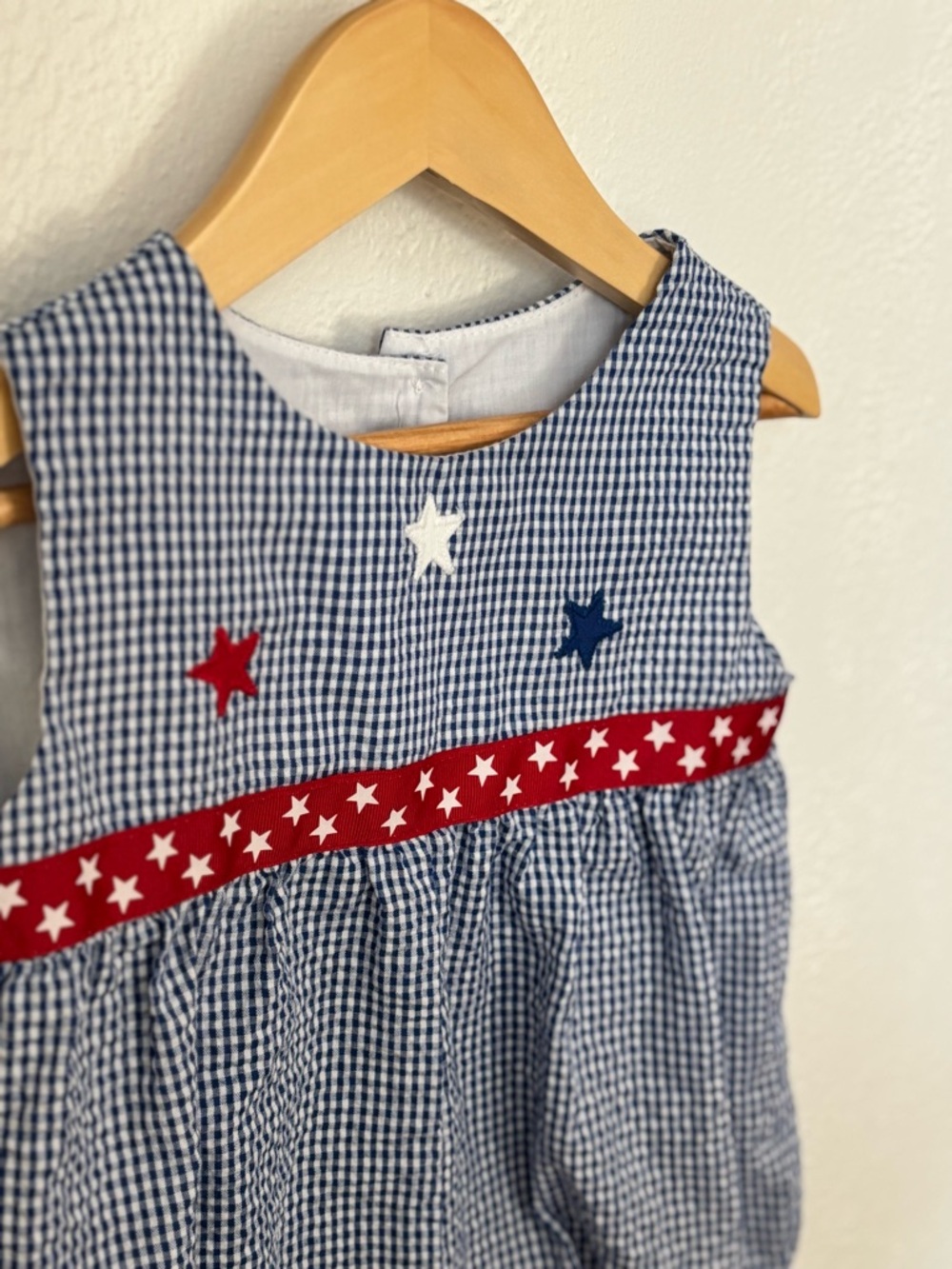 Funtasia Too Patriotic Gingham Bubble Romper 4th of July Outfit Star Romper